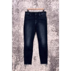 MOTHER HIGH WAIST THE LOOKER ANKLE FRAY Dark Blue Women's Jeans SIZE 30